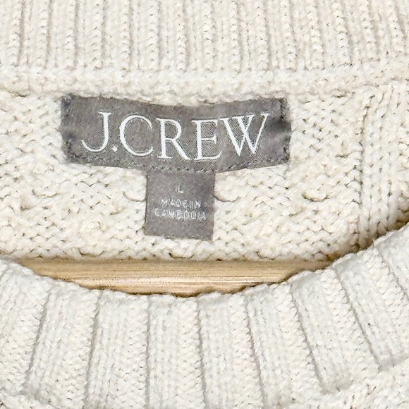 J. Crew Cotton Cable Knit Puff Sleeve Crewneck Sweater Sz L - Picture 2 of 6